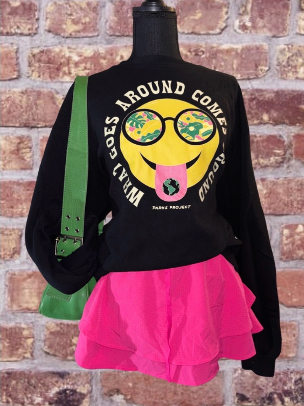 Parks Project Black Sweatshirt with Yellow Smiley & Multicolor Accents